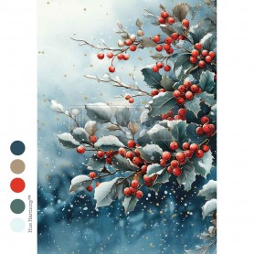 A4 Decoupage Fiber - Frosted Boughs & Berries