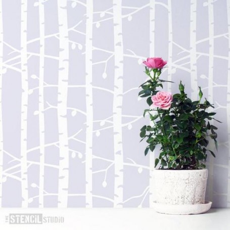 Stencil Endless Birch Tree Forest