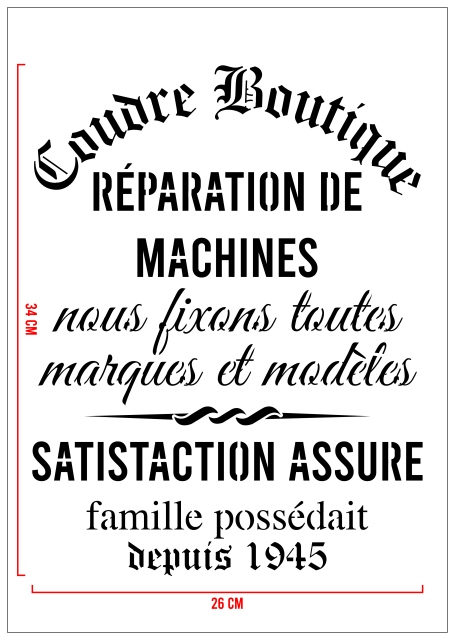 STENCIL COUDRE BOUTIQUE 26 x 34 cm